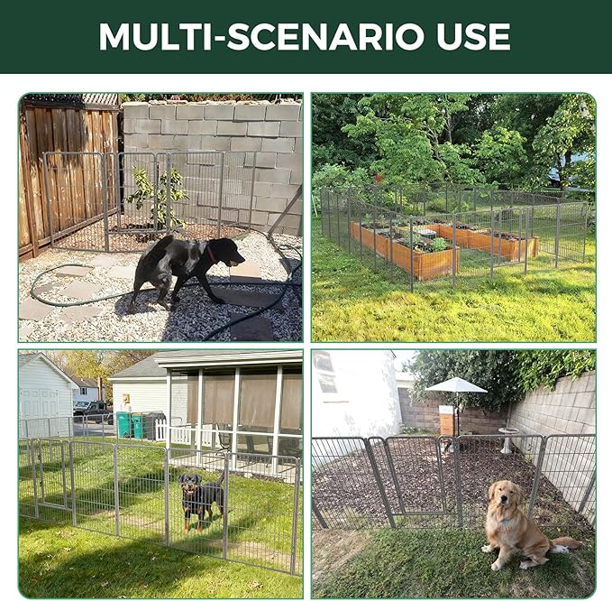 FXW Garden Fence Outdoor for The Yard – 45in(H) x 72.9ft(L) Heavy Duty Metal Animal Barrier for Dog and Rabbit, Decorative Dog Fence, 32 Panels, Silver