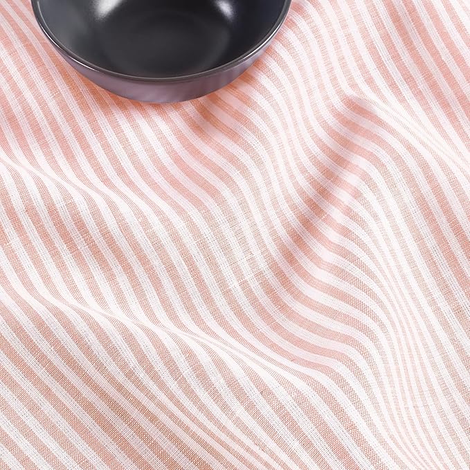 Solino Home Linen Striped Table Runner 36 Inches - Narrow Stripe, 100% Pure Linen Peach and White Small Table Runner 14 x 36 Inch Ideal for Dresser and Coffee Tables, Valentines, Spring, Easter