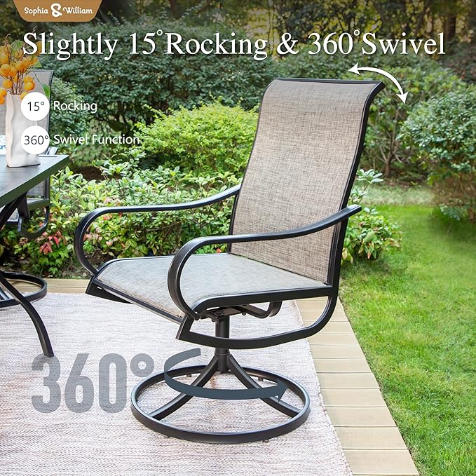 Sophia & William Outdoor Dining Set Patio Dining Set for 4 Outdoor Table and Chairs 5 Pieces with Swivel Patio Chairs 37"x 37" Metal Table for Garden Pool All Weather Brown