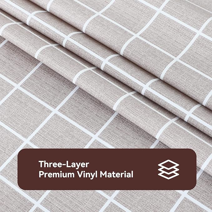 Romanstile Square Vinyl Tablecloth, 100% Waterproof Oil-Proof Checkered Plastic Table Cloth, Heavy Duty Wipeable Table Covers for Dining, Camping, Picnic, Outdoor - 54 x 54 Inch, Sand