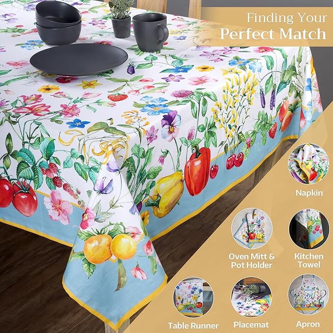 Maison d' Hermine Table Cloth Rectangle Table 100% Cotton 70 x 120 Inches Tablecloth Reusable Decorative Everyday Use for Dining Room, Farmhouse, Home, Party, Festive & Wedding Spring Summer - Giverny