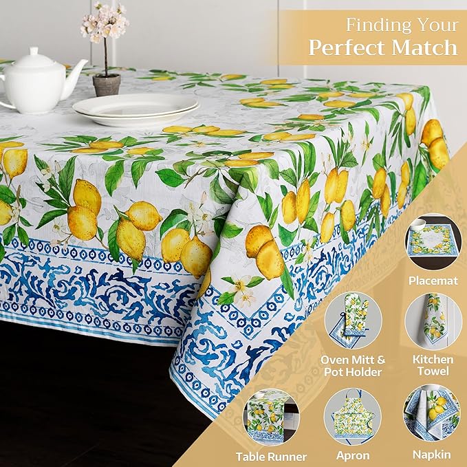 Maison d' Hermine Table Cloth Rectangle Table 100% Cotton 54 x 72 Inches Tablecloth Reusable Decorative Everyday Use for Dining Room, Farmhouse, Home, Party, Festive & Wedding Spring Summer - Cedrat