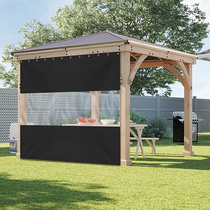 Covers & All Outdoor Clear Panel Curtain, 12 oz Vinyl Outdoor Curtains for Patio, Weather Resistant Waterproof Tarp with Brass Grommets for Pergola, Porch, Gazebos, Balcony (9'H x 10'W Feet, Black)