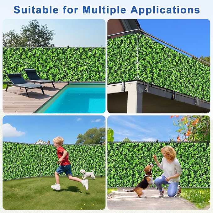 UPGRADE 4'x41'Customized PVC Privacy Fence Screen with Green Leaves Print – Outdoor Waterproof Patio Privacy Cover for Yard, Balcony, Garden Fence Decoration
