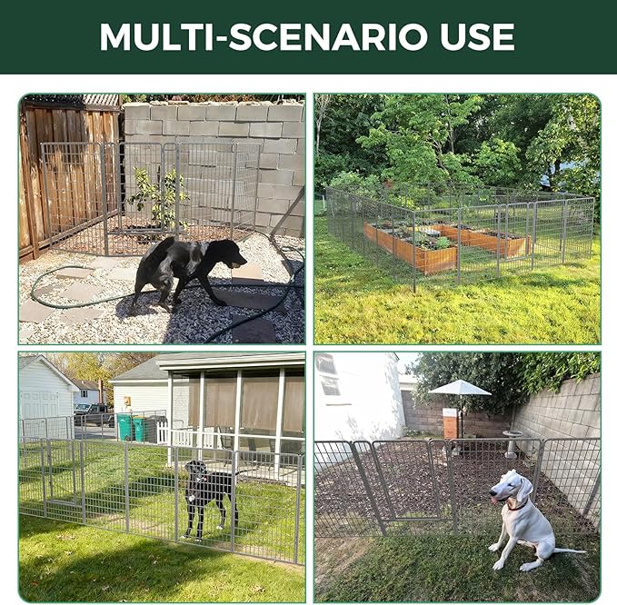 FXW Garden Fence Outdoor for The Yard – 50in(H) x 20.8ft(L) Heavy Duty Metal Animal Barrier for Dog and Rabbit, Decorative Dog Fence, 8 Panels, Silver