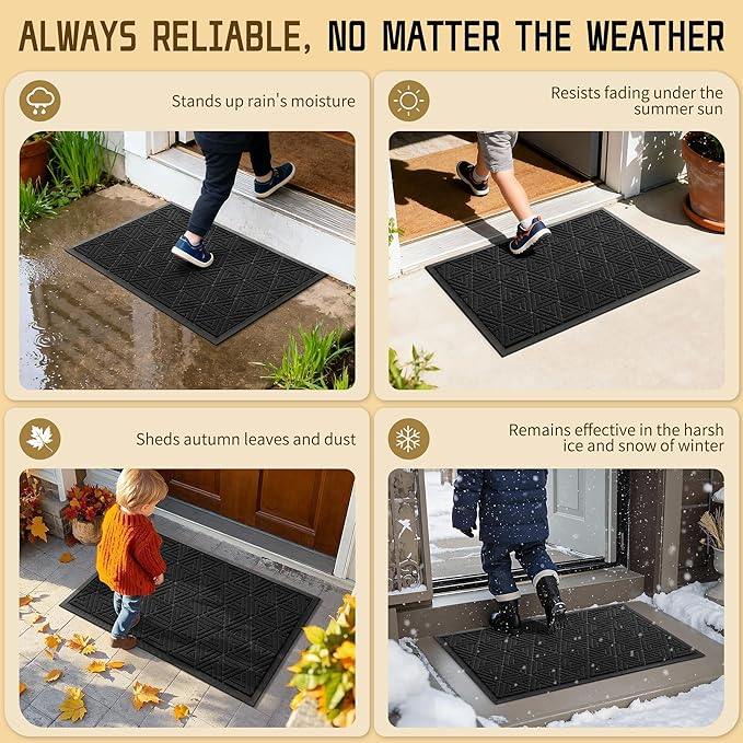 Yimobra Front Door Mat Outside Entrance 72 x 24, Waterproof and Washable Outdoor Mat, Non Slip Rubber Backing, Heavy Duty Welcome Matt for Home Entry Floor Porch Garage Office, Low Profile, Black