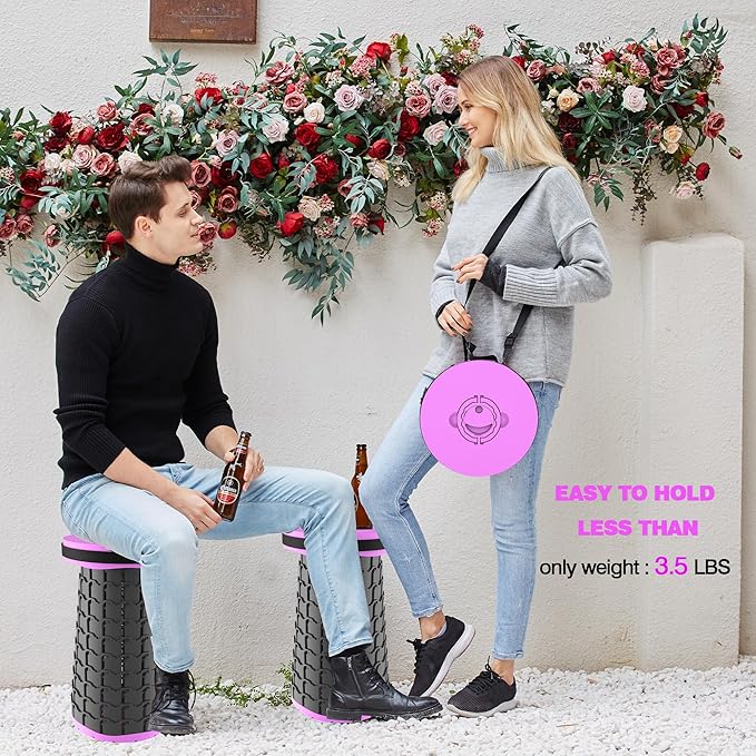 ALEVMOOM 2025 Upgraded XXL Collapsible Stool with Cushion 19.7",1000lbs Max Weight,Wider & Taller Pop Up Seat, Heavy Duty Portable Retractable Folding Chair or Travel Foot Rest for Camping & Outdoors