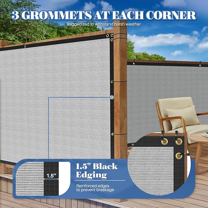ECOOPTS 4'x223' Privacy Fence Screen Windscreen with Copper Grommets, Fit for Commercial Fence and Residential Garden Outdoor 90% UV Blockage, Cable Zip Ties Included (Gray)