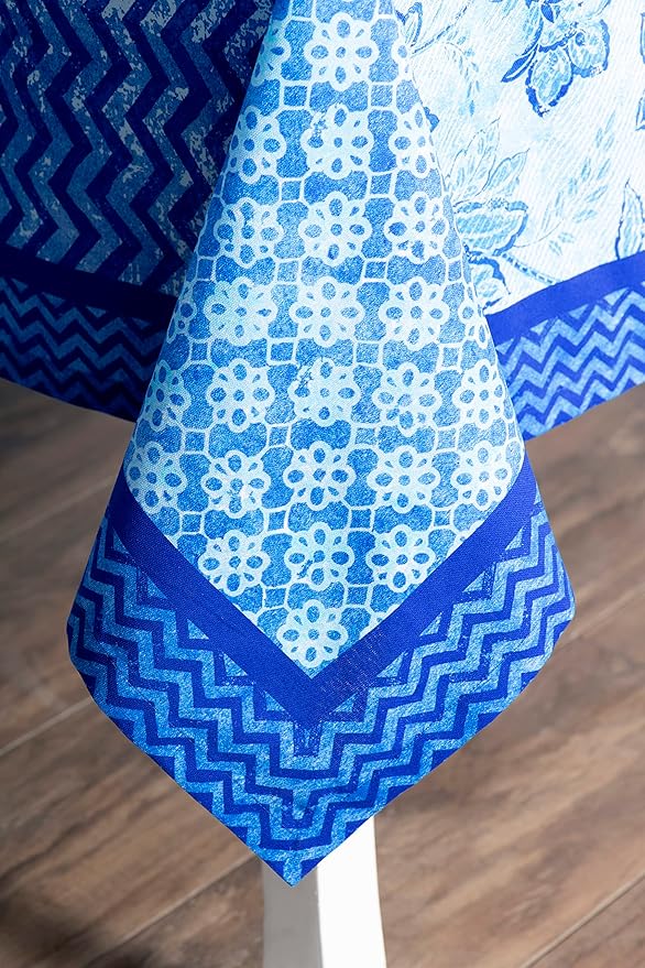 Maison d' Hermine Table Cloth Rectangle Table 100% Cotton 60 x 90 Inches Tablecloth Reusable Decorative for Dining Room, Farmhouse, Home, Party, Festive & Wedding Spring Summer - Indigo Love