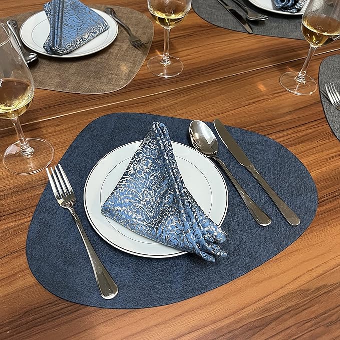 WAZAIGUR Washable Wipeable Waterproof Heat Resistant Faux Leather Placemats Set of 6,PU Palce Mats for Indoor and Outdoor,Easy to Clean Table Mats,Navy Blue
