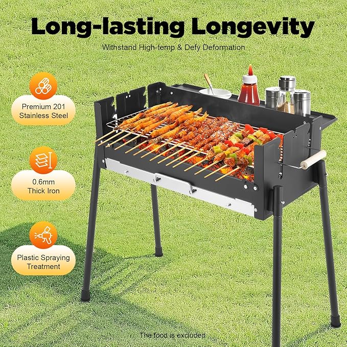 Foldable Charcoal Grills, Hibachi BBQ Portable charcoal grill, Height Adjustable Barbecue Grill for Camping Garden Backyard Party Picnic Travel Outdoor Cooking Hiking Beach