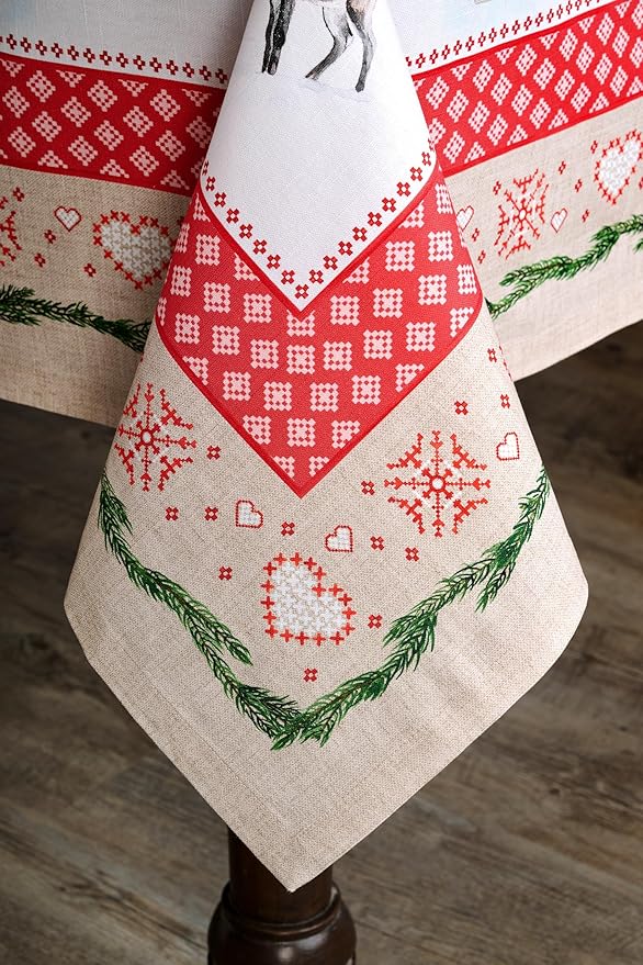 Maison d' Hermine Table Cloth Rectangle Table 100% Cotton 70 x 90 Inches Fall Tablecloth Reusable Everyday Use for Thanksgiving Christmas Decorations Dining Farmhouse Party (Rural Christmas)