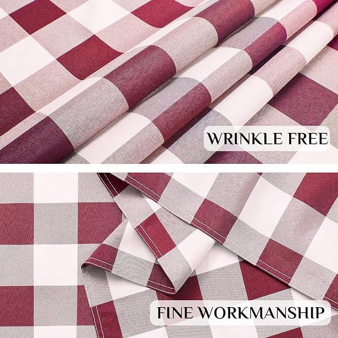 Softalker Gingham Checkered Tablecloth Rectangle - Outdoor Waterproof Buffalo Plaid Table Cloth, Stain Resistant Washable Table Cover for Picnic, Camping, Dining - Burgundy and White, 60 x 84 Inch