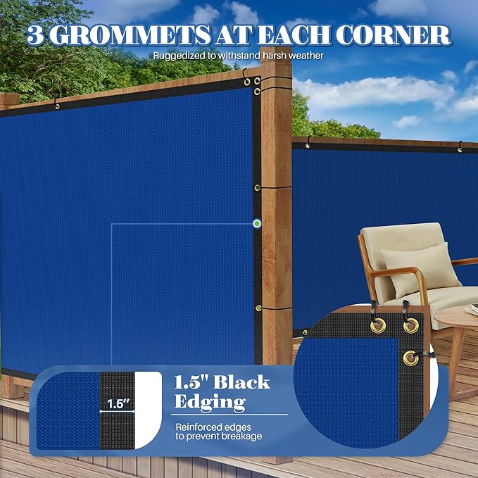 ECOOPTS 4'x94' Privacy Fence Screen Windscreen with Copper Grommets, Fit for Commercial Fence and Residential Garden Outdoor 90% UV Blockage, Cable Zip Ties Included (Blue)
