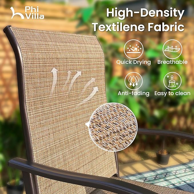 PHI VILLA Outdoor Patio Bar Set for 5, High Top Patio Bar Table and Chairs Set with 4 Patio Swivel Bar Stools & 40" Wooden-Like Steel Bar Height Table for Garden and Yard, Brown & Yellow
