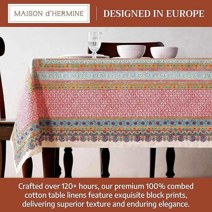 Maison d' Hermine Premium Table Cloth Rectangle Table 100% Combed Cotton 108 x 70 Inches Tablecloth Reusable Decorative for Dining Room, Farmhouse, Home, Party, Festive & Wedding - Lauris