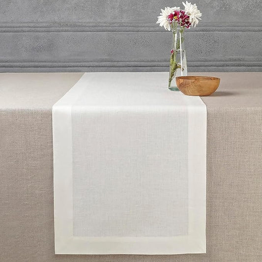 D'Moksha Homes Linen Ivory Table Runner 36 Inches - 100% Pure Linen Small Table Runner 14 x 36 Inch for Dresser, Coffee Tables, Valentines, Holiday - Machine Washable