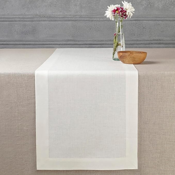 D'Moksha Homes Linen Ivory Table Runner 120 Inches Long - 100% Pure Linen Dining Table Runner 14 x 120 Inch for Valentines, Holiday - Machine Washable