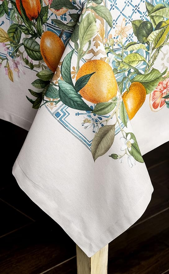 Maison d' Hermine Table Cloth Rectangle Table 100% Cotton 60 x 90 Inches Tablecloth Reusable Decorative Everyday Use for Dining Room, Farmhouse, Home, Party, Festive & Wedding Spring Summer - Agrume
