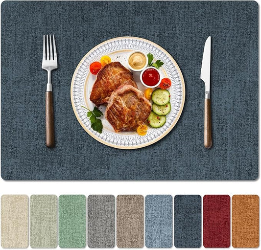 Faux Leather Heat Resistant Placemats Set of 4 – Waterproof Oilproof Wipeable Dining PU Vinyl Place Mat Easy Clean Table Mats for Kitchen/Dining/Party/Holiday, Navy Blue