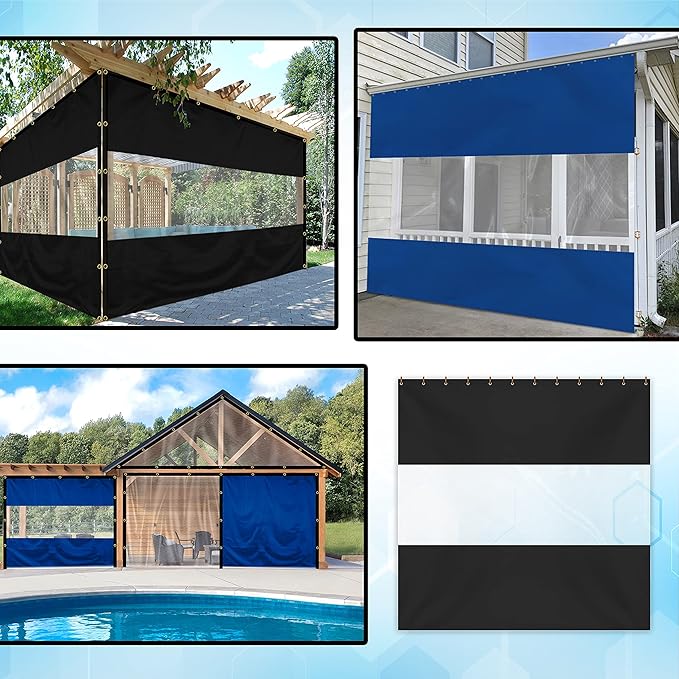Covers & All Outdoor Clear Panel Curtain, 12 oz Vinyl Outdoor Curtains for Patio, Weather Resistant Waterproof Tarp with Brass Grommets for Pergola, Porch, Gazebos, Balcony (9'H x 10'W Feet, Black)