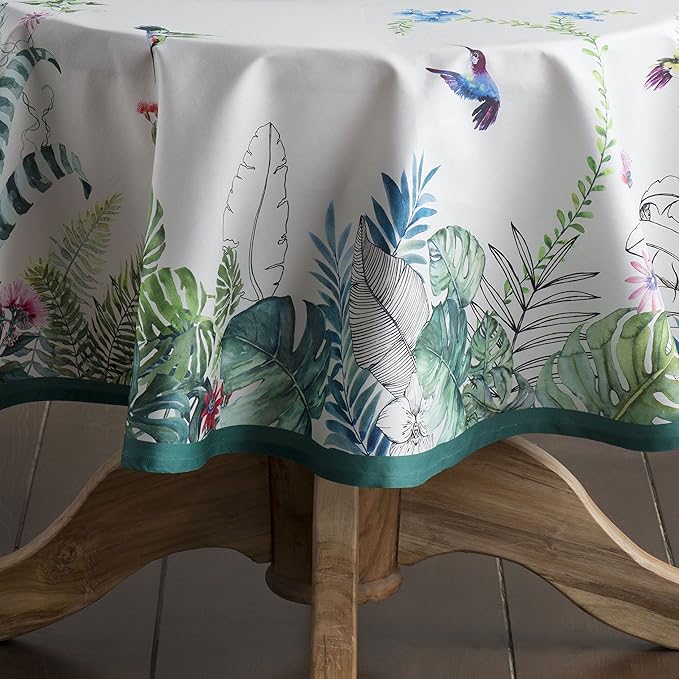Maison d' Hermine Table Cloth Round Table 100% Cotton 63 Inches Tablecloth Reusable Decorative Everyday Use for Dining Room, Farmhouse, Home, Party, Festive & Wedding Spring Summer - Tropiques