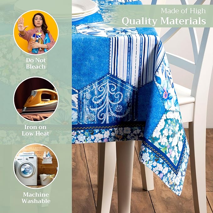 Maison d' Hermine Table Cloth Square Table 100% Cotton 60 x 60 Inches Tablecloth Reusable Decorative Everyday Use for Dining Room, Farmhouse, Home Party, Festive & Wedding Spring Summer - Summer Blues