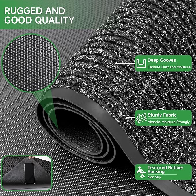 Front Door Mat, Heavy Duty Indoor Outdoor Doormat for Entryway, 72" x 48" Low Profile Outdoor Mats for Home Entrance, Stain and Fade Resistant Welcome Mat for High Traffic Area, Black