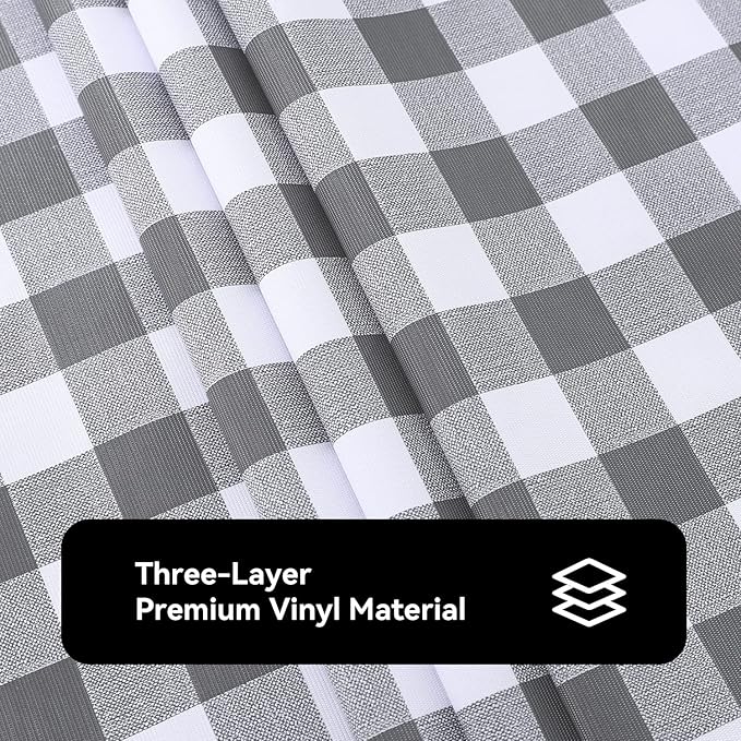 Romanstile Rectangle Vinyl Tablecloth, 100% Waterproof Buffalo Gingham Plastic Table Cloth, Heavy Duty Wipeable Checkered Table Covers for Outdoor, Camping, Picnic, Patio - 54 x 78, Grey and White