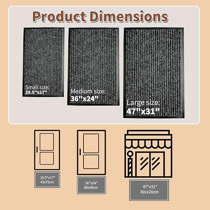 Front Door Mat Outdoor, Non-Slip and Heavy Duty Welcome Mat, Low Profile Easy Clean Indoor Outdoor Doormat for Patio Entryway with Durable PVC Backing.(Black and White 47"x31")