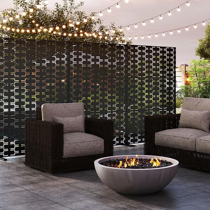 Giantex 2 Panels Metal Privacy Screen, 72''H x 48''W Powder-Coated Decorative Outdoor Fence Panel, Wall Divider for Room Separation, Freestanding Patio Divider for Balcony & Yard (Brick Pattern)
