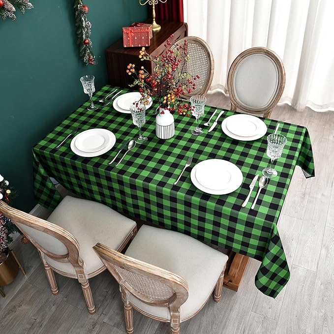Gingham Plaid Tablecloth - Rectangular 58x102 Inch Water Resistant St Patricks Table Cloth for Indoor/Outdoor Use - Seasonal Irish Christmas Table Cover for Kitchen, Picnics, and Parties