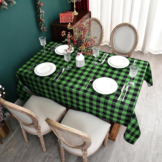 Gingham Plaid Tablecloth - Rectangular 58x102 Inch Water Resistant St Patricks Table Cloth for Indoor/Outdoor Use - Seasonal Irish Christmas Table Cover for Kitchen, Picnics, and Parties