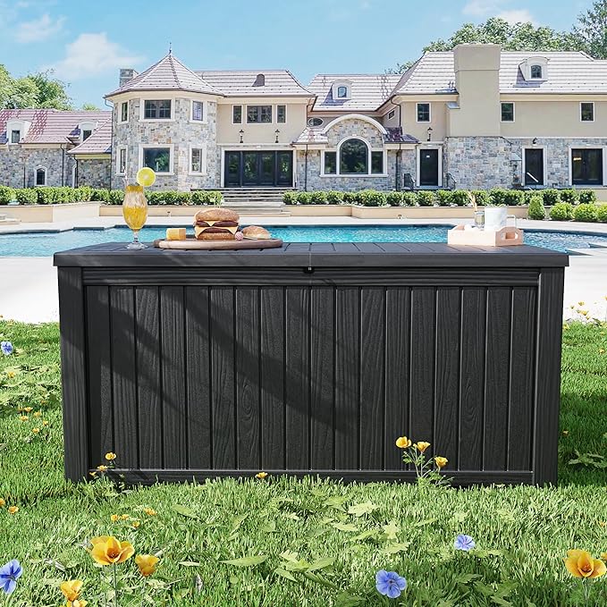 180 Gallon Outdoor Storage Box – Resin Deck Box with Lockable Lid, Waterproof Patio Furniture Storage for Tools, Garden & Yard Organization