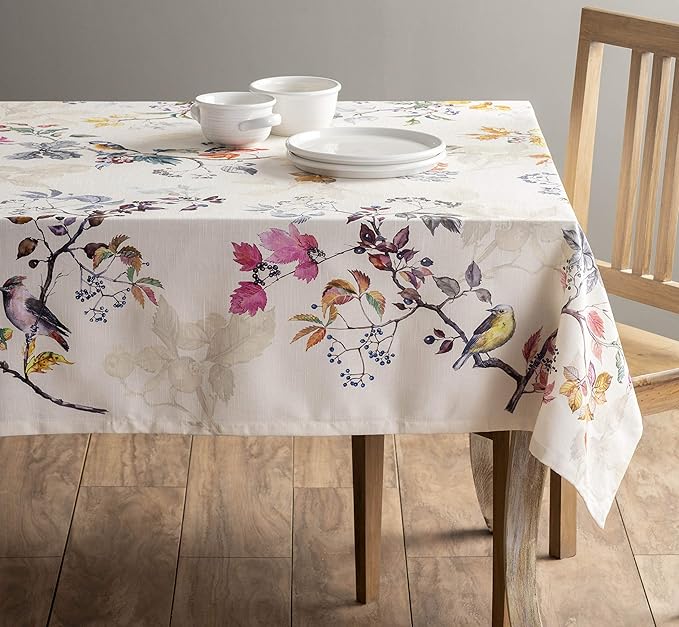 Maison d' Hermine Table Cloth Rectangle Table 100% Cotton 60 x 120 Inches Fall Tablecloth Reusable Everyday Use for Thanksgiving Christmas Decorations Dining Farmhouse Party (Equinoxe - Beige)