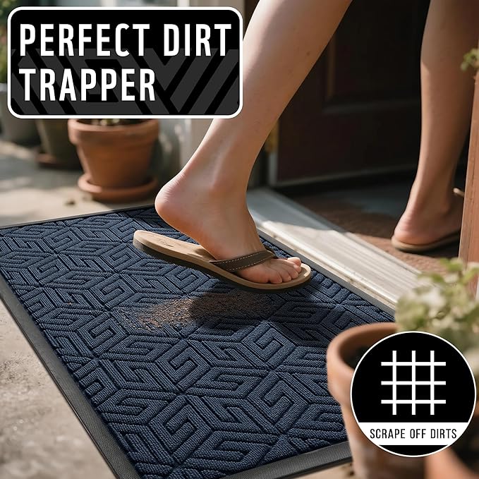 Yimobra Doormat Outdoor Entrance 29.5x17, All-Weather Waterproof Outdoor Mats for Front Door, Non Slip Welcome Door Mat for Patio Proch Outside Entryway Indoor, Blue