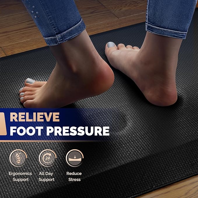 FEATOL Anti Fatigue Mat for Standing, 9/10 Extra Thick Ergonomic Standing Desk Mat, Comfort & Durable Memory Foam Standing Mat at Home,Office All Day (20" x 39", Black, 2PC)