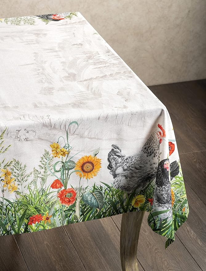 Maison d' Hermine Table Cloth Rectangle Table 100% Cotton 60 x 120 Inches Tablecloth Reusable Decorative for Dining Room, Farmhouse, Home, Party, Festive & Wedding Spring Summer - Basse Cour
