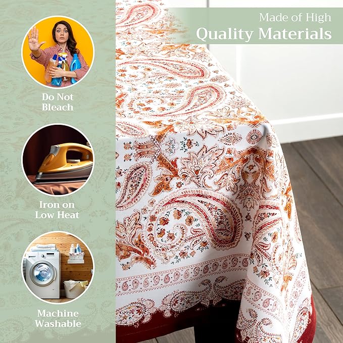 Maison d' Hermine Table Cloth Rectangle Table 100% Cotton 60 x 120 Inches Fall Tablecloth Reusable Everyday Use for Thanksgiving Christmas Decorations Dining Farmhouse Party (Orient)