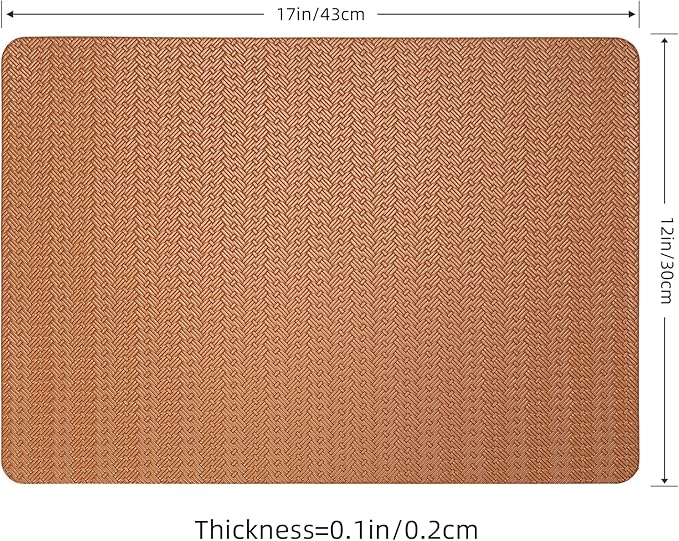 Faux Leather Placemats Set of 6 – 17x12 Inch Vinyl Table Mats, Heat Resistant, Non Slip, Wipeable & Washable, Easy to Clean Dining Table Decor for Kitchen & Dining Room（Cinnamon Brown）