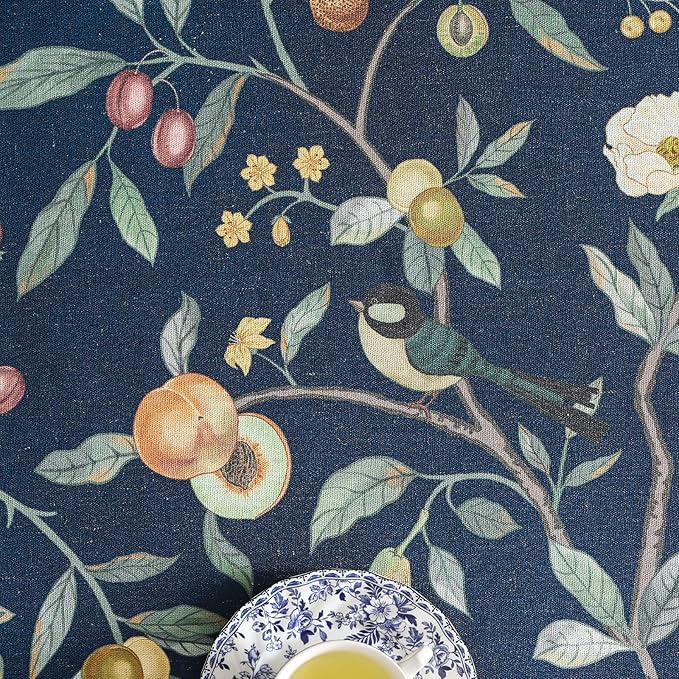 Linen Table Cloth Rectangle,Wrinkle Resistant French Blue Tablecloth Print with Froal,Decor Stitch Table Cloth for Thanksgiving,Dining Room,Home,Kitchen 55" × 79"-DeweyA Blue