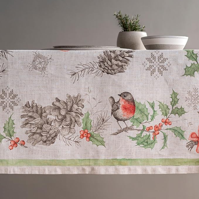 Maison d' Hermine Table Cloth Rectangle Table 100% Cotton 70 x 108 Inches Fall Tablecloth Reusable Everyday Use for Thanksgiving Christmas Decorations Dining Farmhouse Party (Christmas Dew)