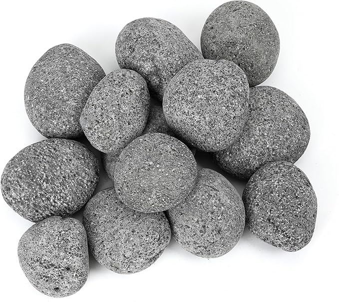 Skyflame 3-5 Inch Round Lava Rock Pebbles, 15 Pounds Black Natural Tumbled Stones for Indoor Outdoor Gas Fire Pit|Fireplaces|Garden Landscaping Decoration| Cultivation of Potted Plants