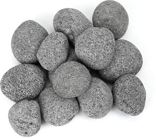 Skyflame 3-5 Inch Round Lava Rock Pebbles, 15 Pounds Black Natural Tumbled Stones for Indoor Outdoor Gas Fire Pit|Fireplaces|Garden Landscaping Decoration| Cultivation of Potted Plants
