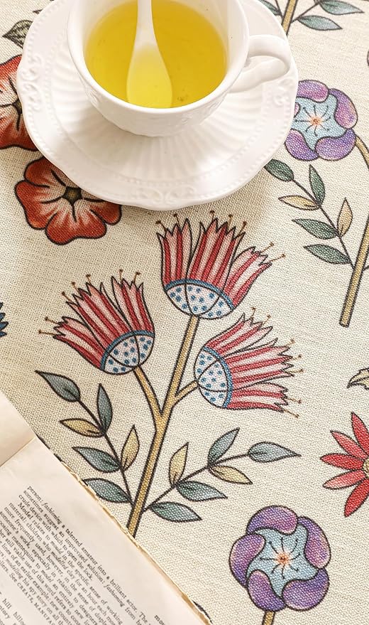 French Linen Rectangle Tablecloth,Vintage Colorful Multiple Prints Soft and Durable Tablecloths,Decor Table Cover for Kitchen,Dining,Tea Party,Thanksgiving,Christmas,63"*87"-Lohi