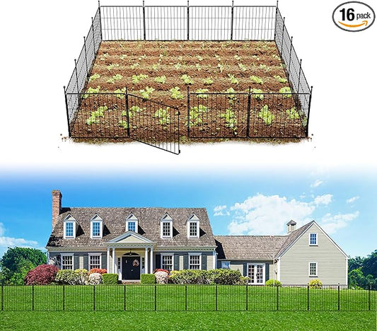 FXW Decorative Garden Fence for Yard - 20in(H) x 29.6ft(L) 16 Panels - Metal Fencing Panels - Animal Barrier Border for Dogs & Rabbits, Flower & Plant Edging