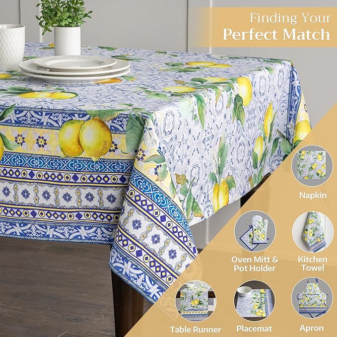 Maison d' Hermine Table Cloth Square Table 100% Cotton 60 x 60 Inches Tablecloth Reusable Decorative Everyday Use for Dining Room, Farmhouse, Home, Party, Festive & Wedding Spring Summer - Citrus