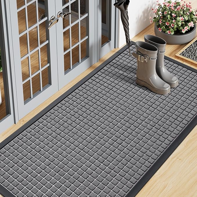 Smiry Front Door Mat Outside Entrance, Heavy Duty Natural Rubber Doormat, Non Slip, Trap Dirt and Moisture, Easy Clean, Low Profile Welcome Floor Mats for Indoor Outdoor Entry, 47x23 Inch, Mix Grey
