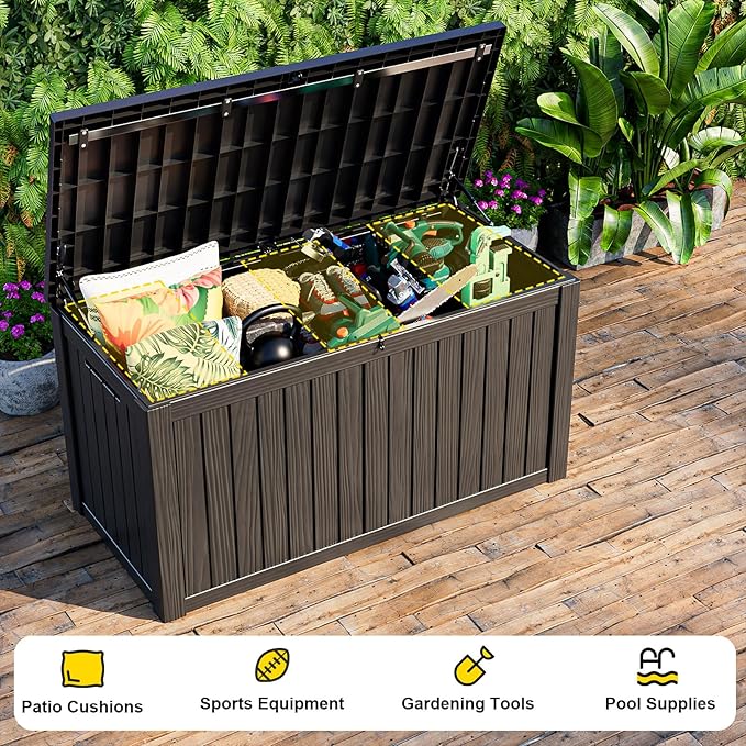 150 Gallon Outdoor Storage Box – Resin Deck Box with Lockable Lid, Waterproof Patio Furniture Storage for Tools, Garden & Yard Organization