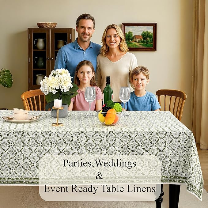 CPC Fern Regal Tablecloth 100% Cotton 80x120 Inch Indian Block Print Rectangle Table Cover, Table Cloth for Gifting in Weddings, Halloween, Fall, Christmas, Thanksgiving